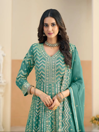 Aqua Blue Georgette Embroidery Gown