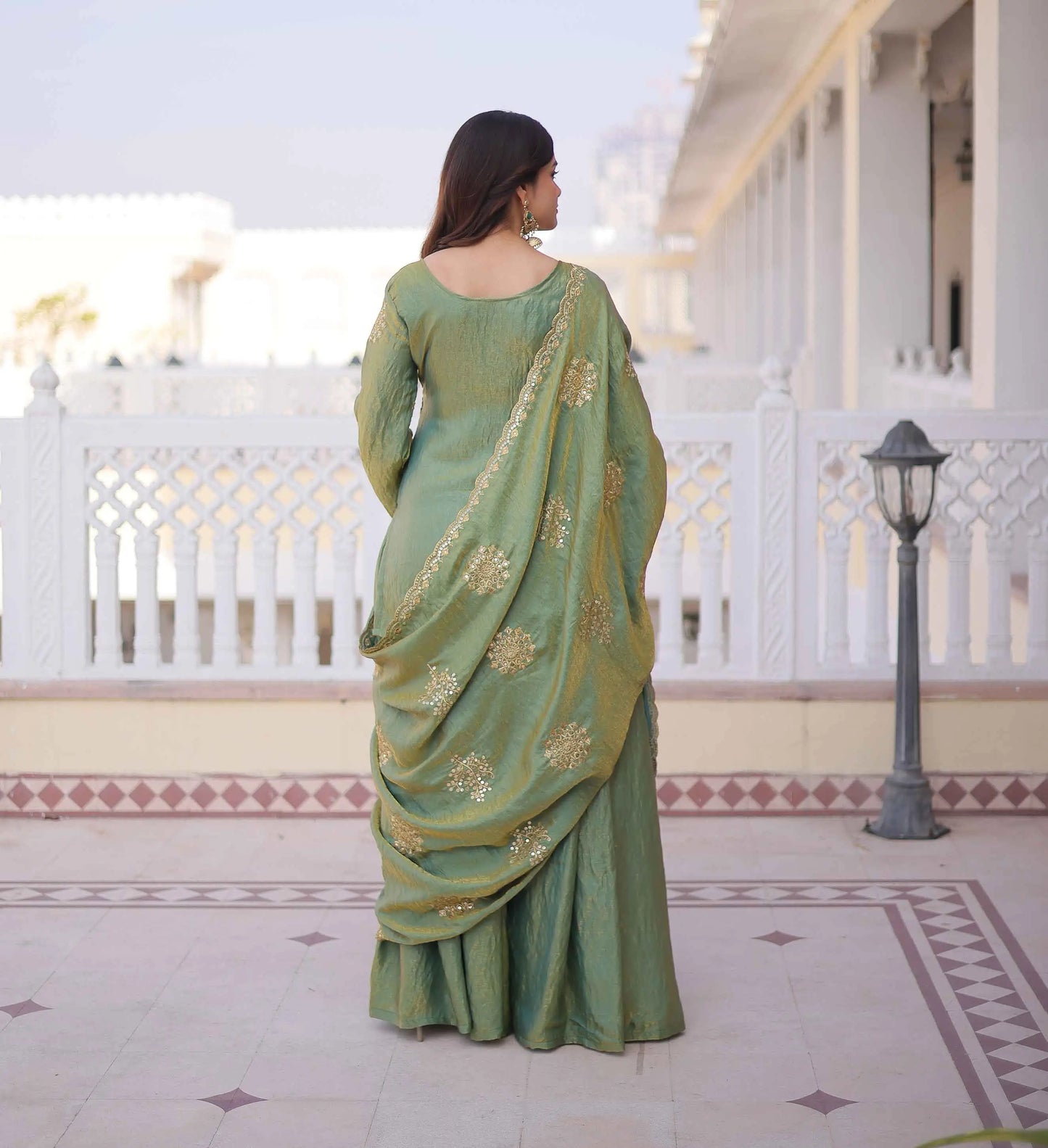 Sage Green Zari Embroidery Sharara Suit