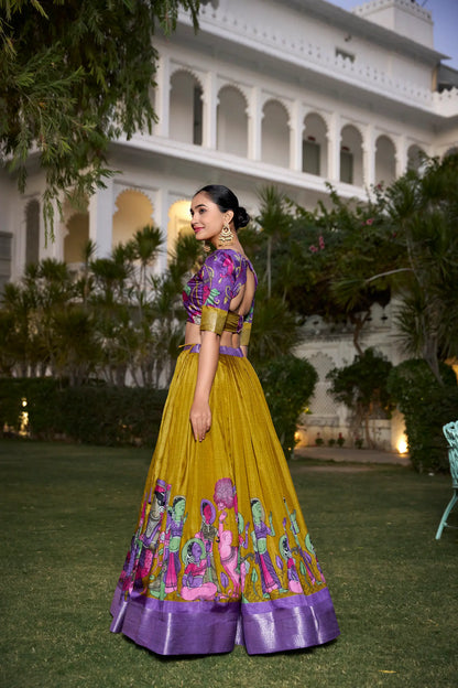 Mustard dola Silk Kalamkari Printed Lehenga Choli