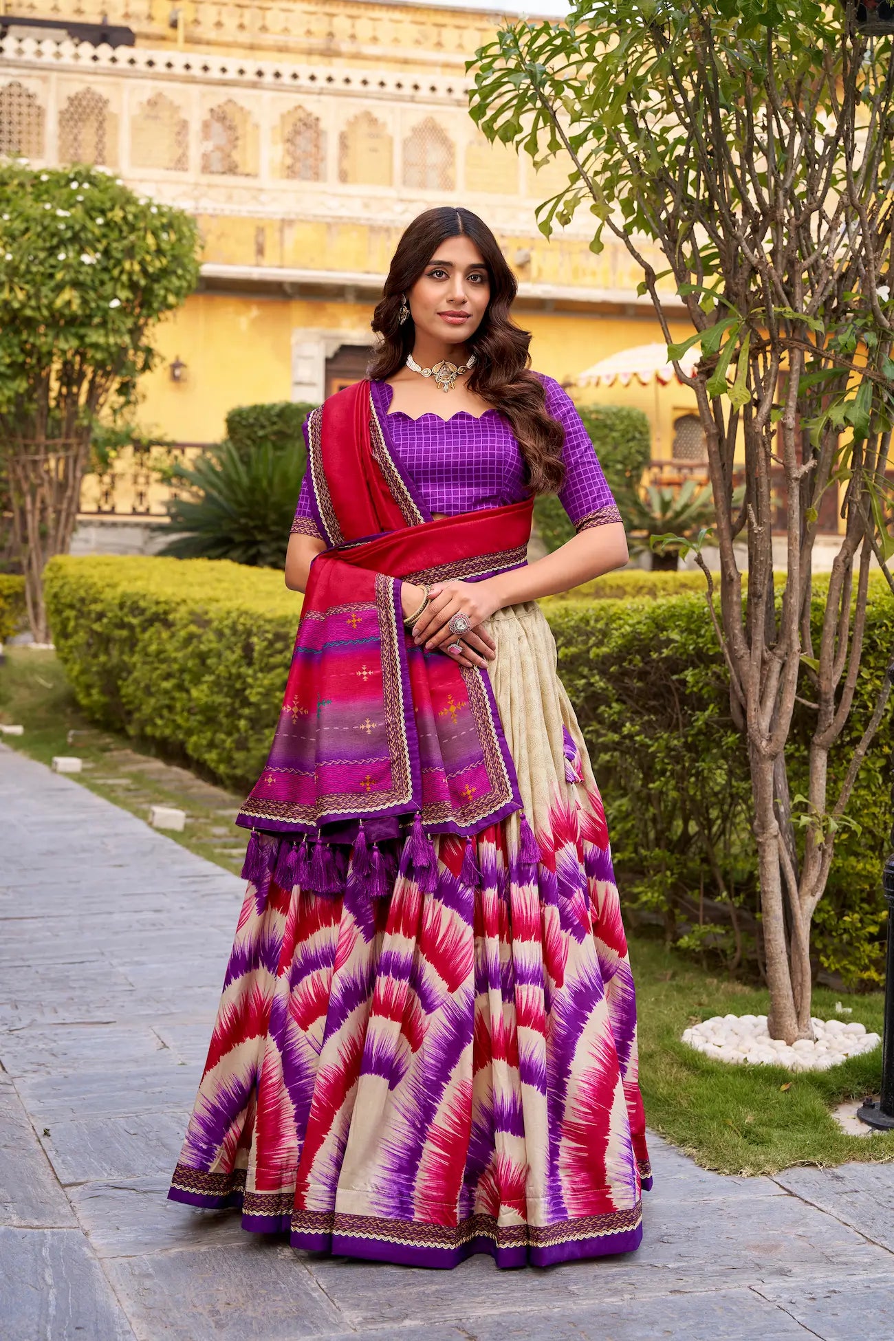 Grape Purple Tasar Silk Printed Lehenga Choli
