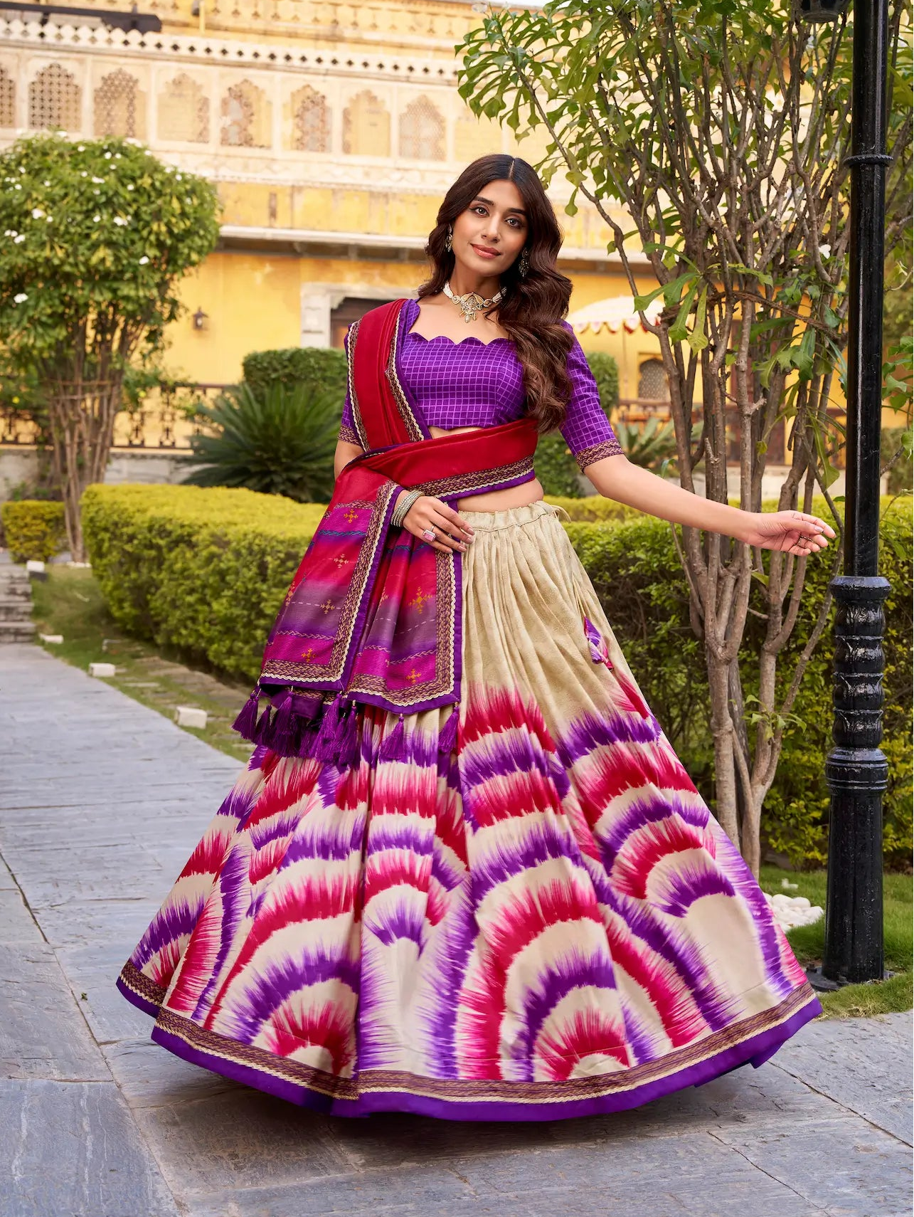 Grape Purple Tasar Silk Printed Lehenga Choli
