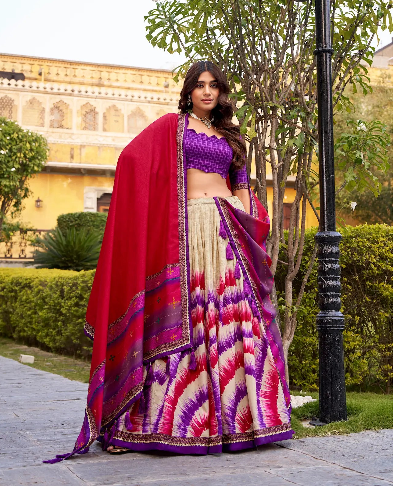 Grape Purple Tasar Silk Printed Lehenga Choli
