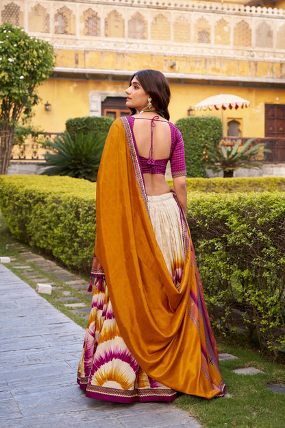 Berry Wine Tasar Silk Printed Lehenga Choli