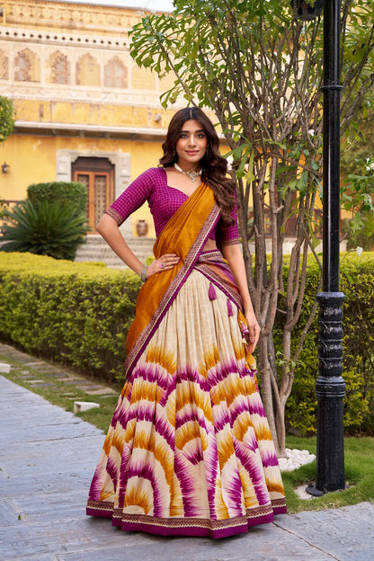 Berry Wine Tasar Silk Printed Lehenga Choli