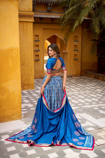 Royal Blue Dola Silk Printed Lehenga Choli