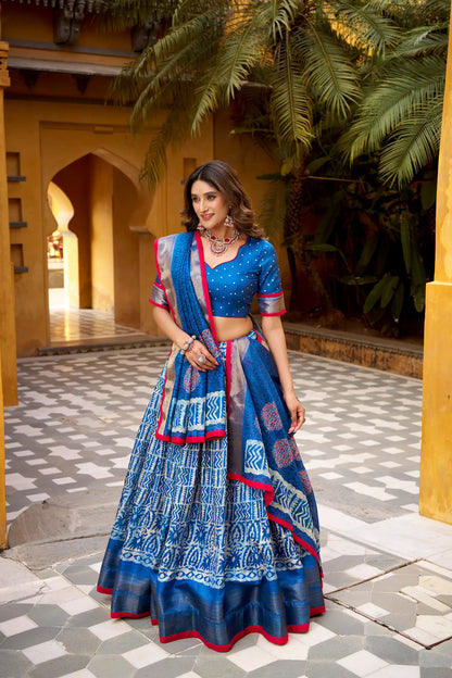 Royal Blue Dola Silk Printed Lehenga Choli