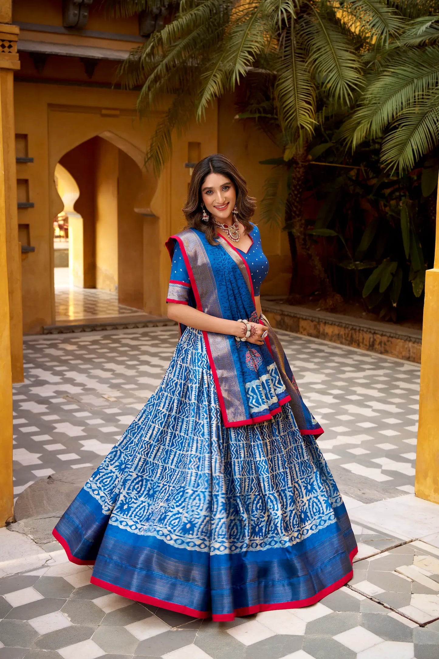 Royal Blue Dola Silk Printed Lehenga Choli
