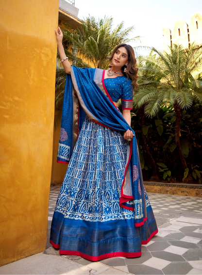Royal Blue Dola Silk Printed Lehenga Choli