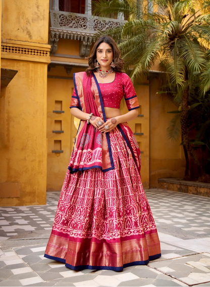 Burnt Pink Dola Silk Printed Lehenga Choli