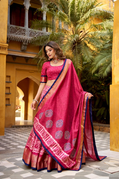 Burnt Pink Dola Silk Printed Lehenga Choli