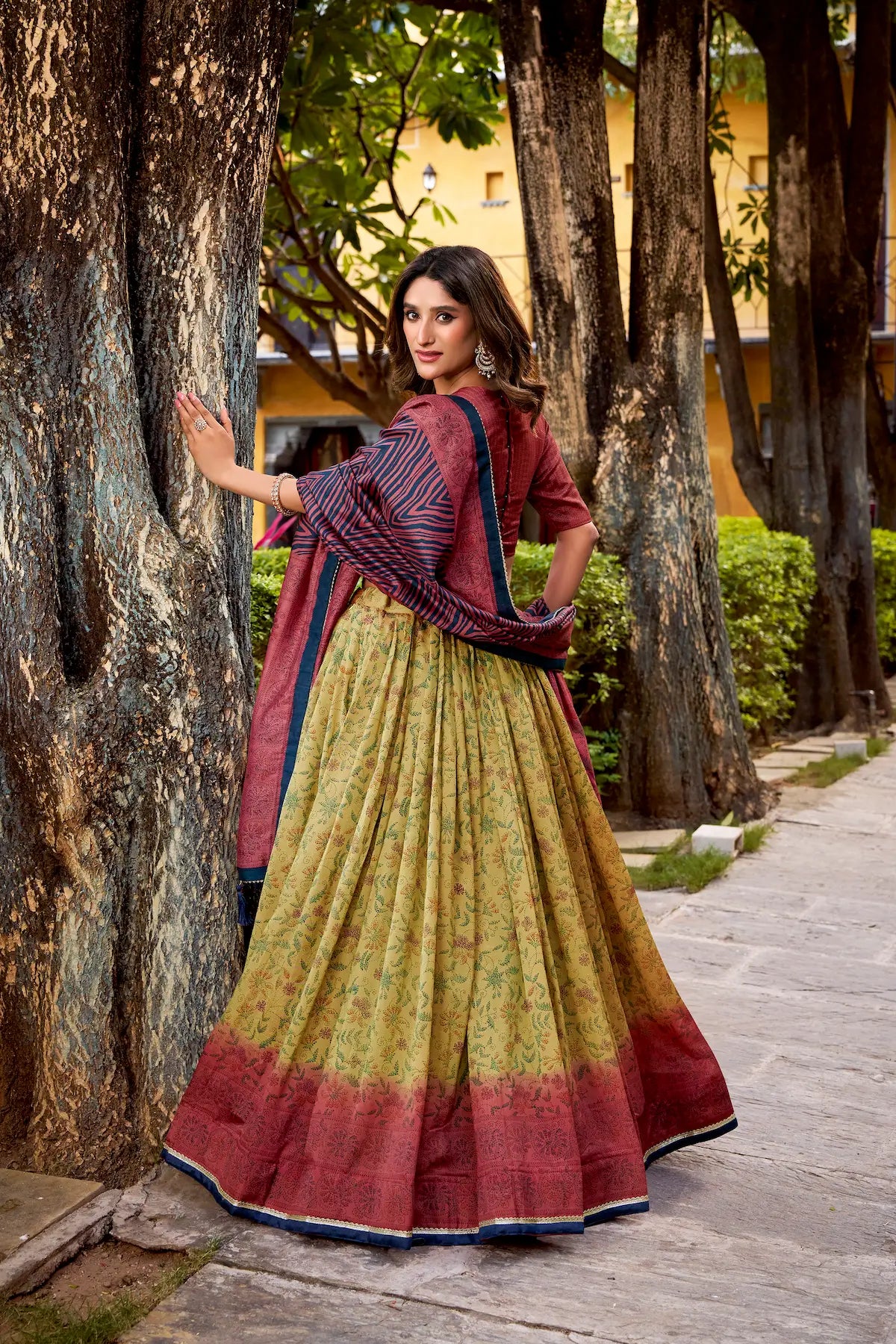 Red-Beige Vichitra Silk Printed Lehenga Choli