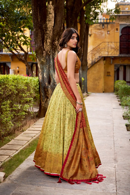 Copper-Beige Vichitra Silk Printed Lehenga Choli