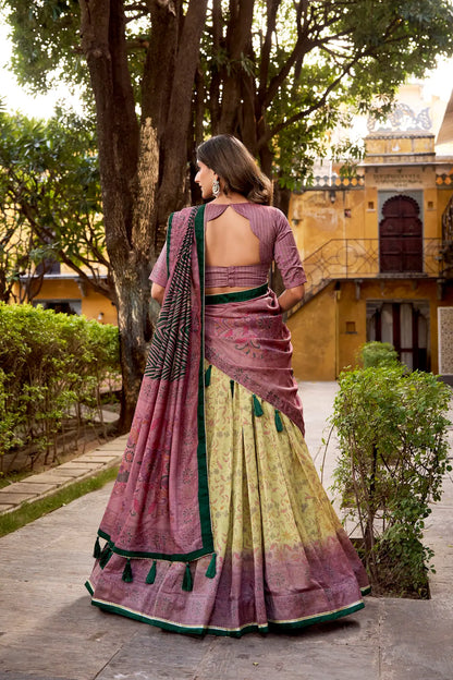 Mauve-Beige Vichitra Silk Printed Lehenga Choli