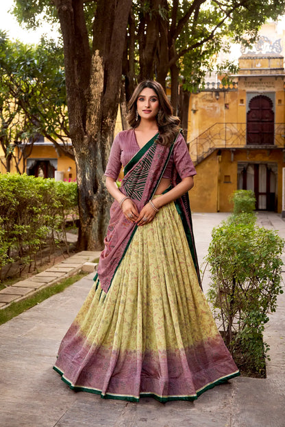 Mauve-Beige Vichitra Silk Printed Lehenga Choli