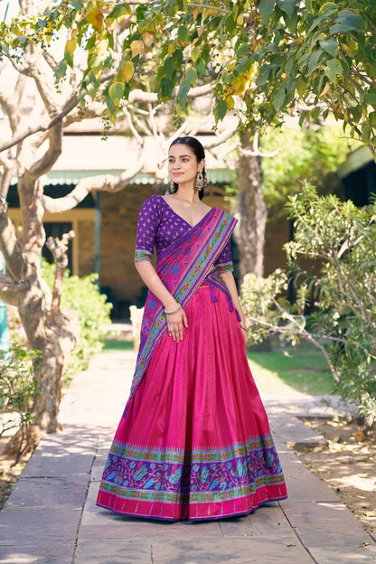 Rani Pink Tasar Silk Printed Lehenga Choli