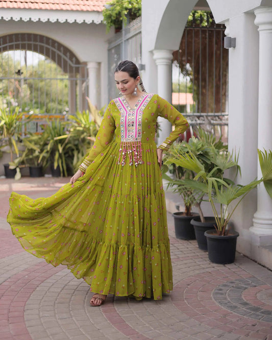 Parrot Georgette Kutchi Work Navratri Gown