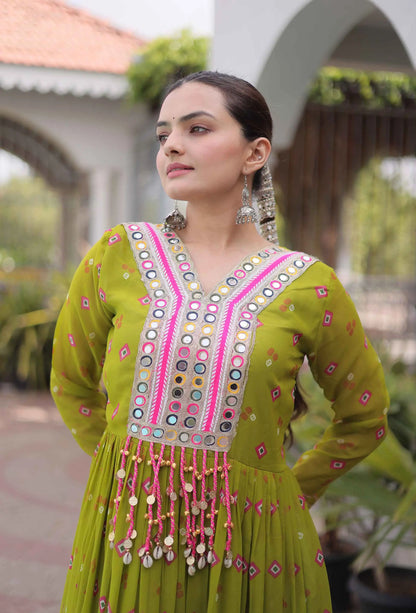 Parrot Georgette Kutchi Work Navratri Gown