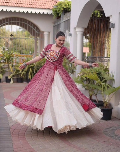 Maroon Bandhani Print Kurti Lehenga For Navratri