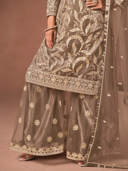 Mocha Brown Embroidered Salwar Suit
