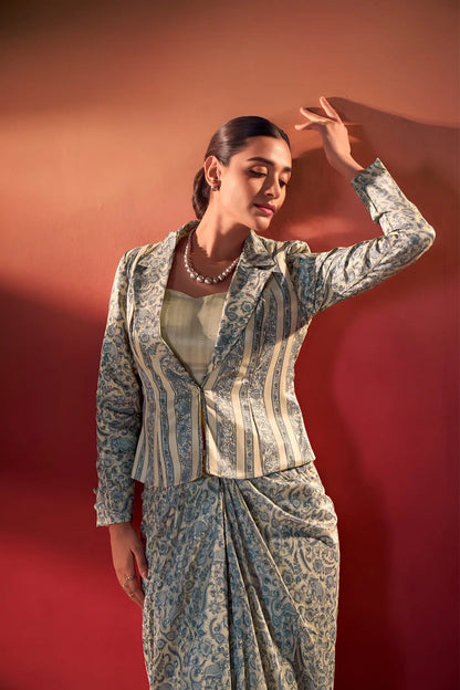 Blue Tasar Silk Stylish Indo-Western