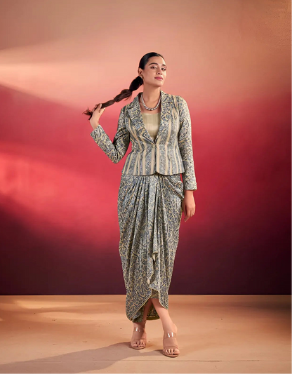 Blue Tasar Silk Stylish Indo-Western