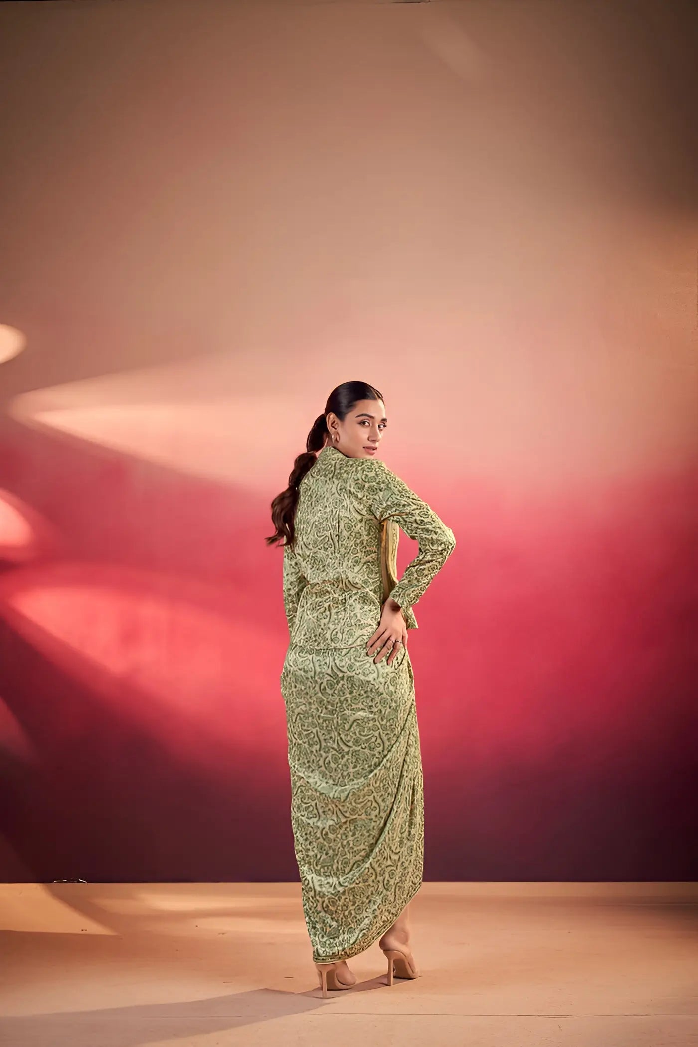 Green Tasar Silk Stylish Indo-Western