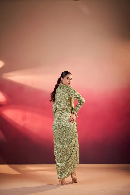 Green Tasar Silk Stylish Indo-Western