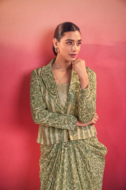 Green Tasar Silk Stylish Indo-Western