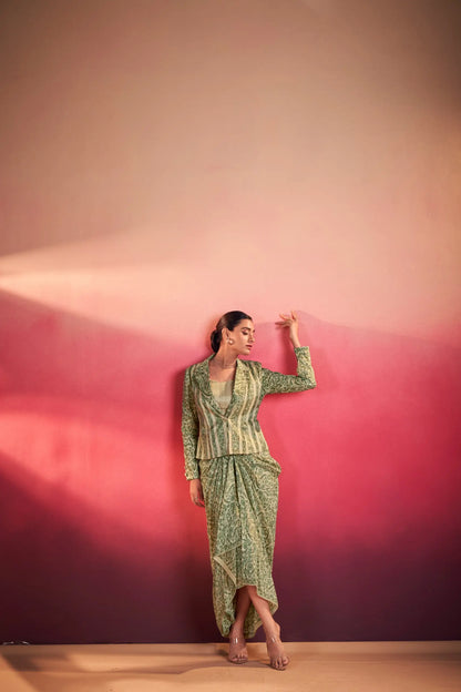 Green Tasar Silk Stylish Indo-Western