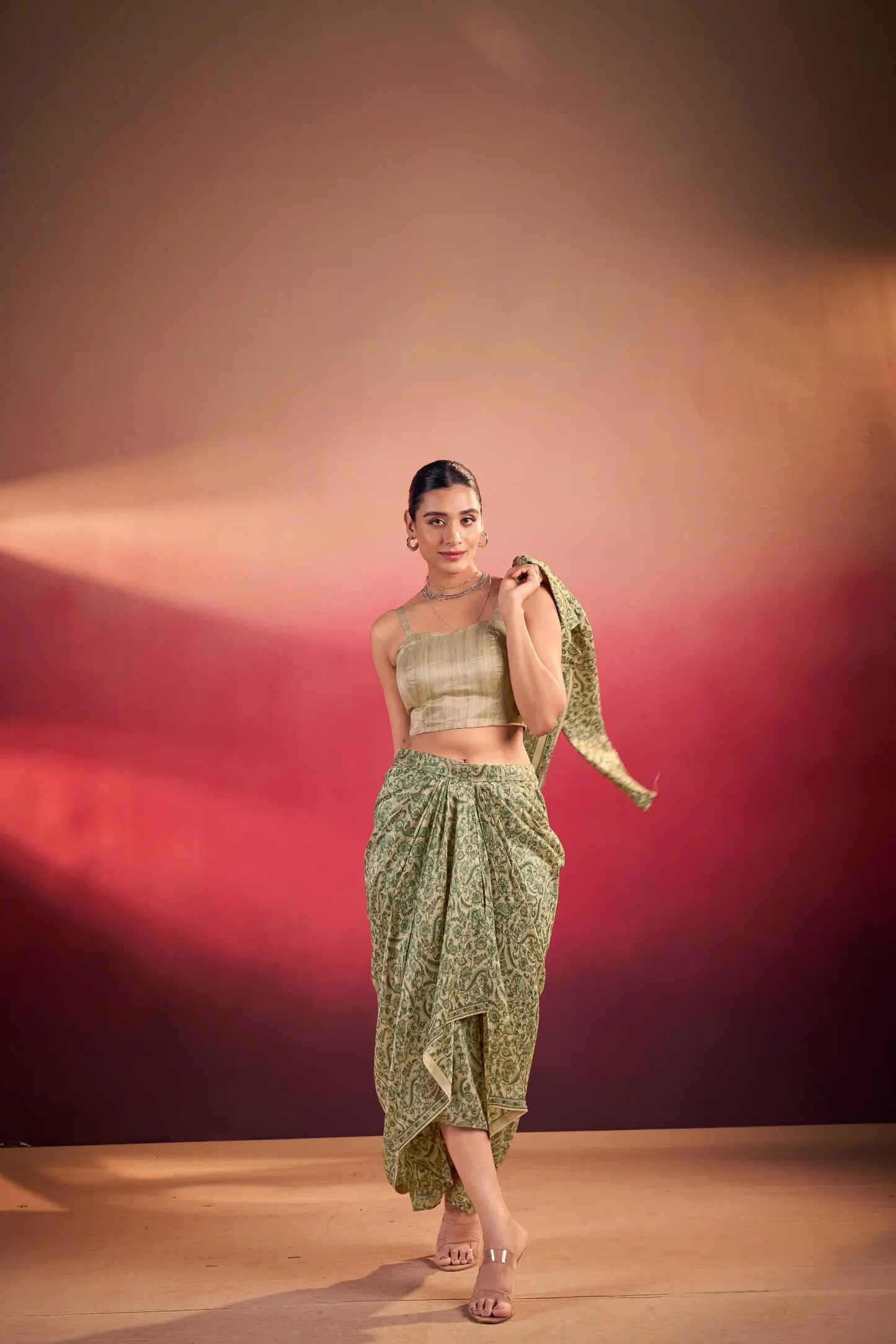 Green Tasar Silk Stylish Indo-Western