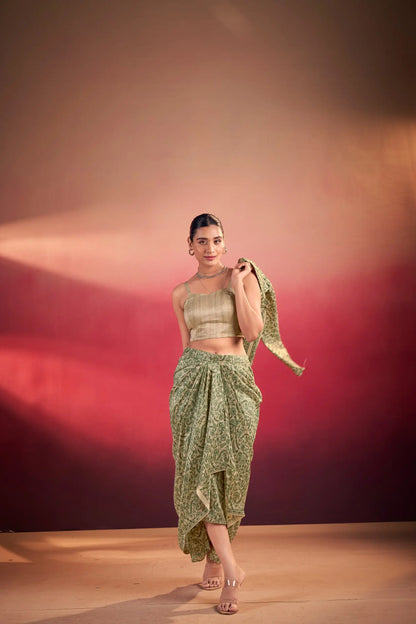 Green Tasar Silk Stylish Indo-Western