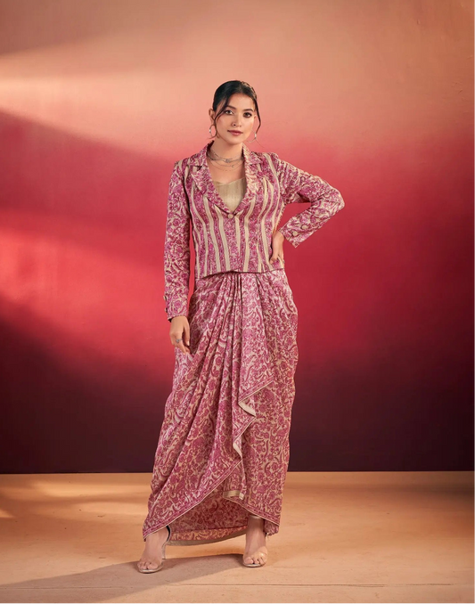Pink Tasar Silk Stylish Indo-Western