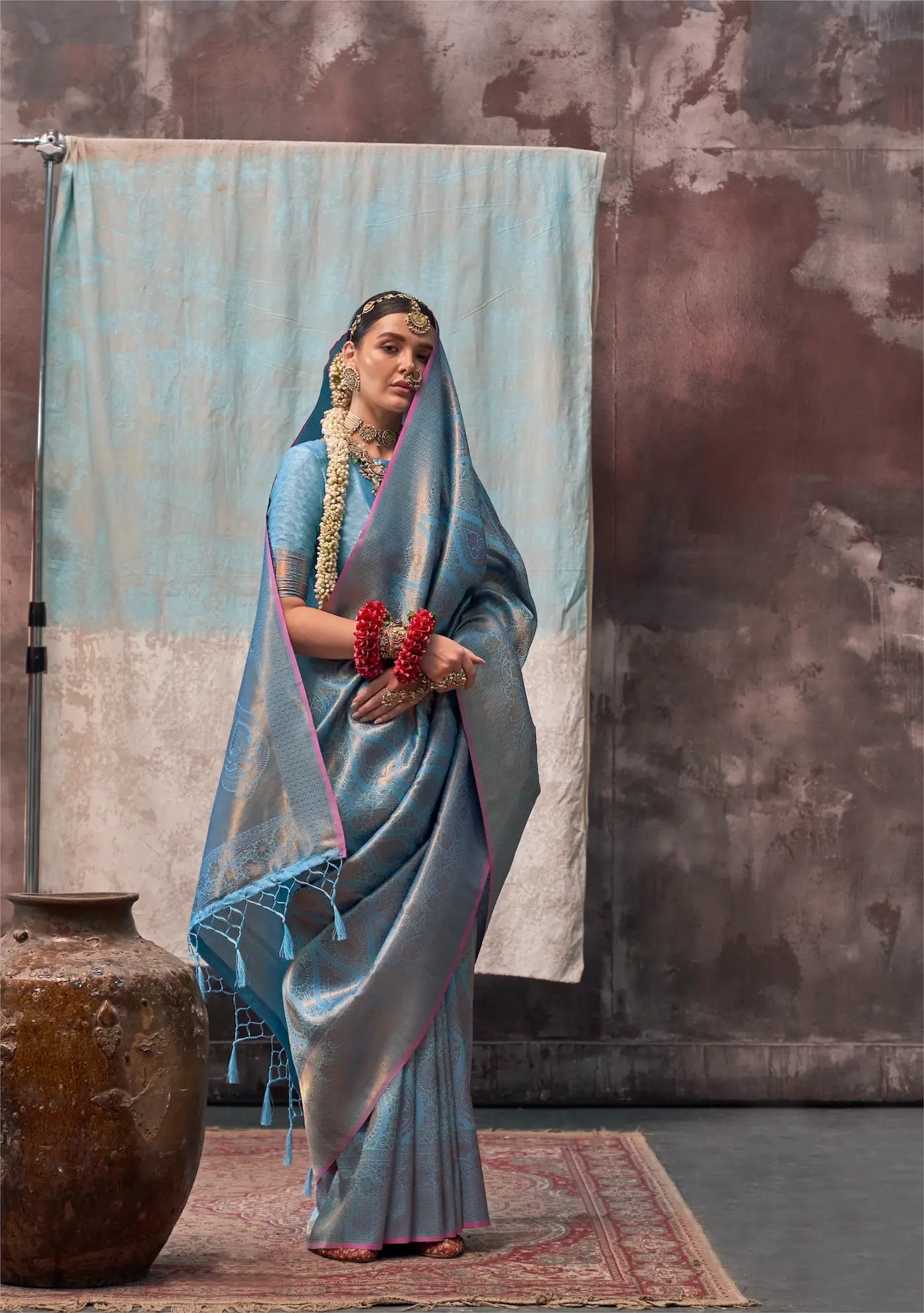 Hippie Blue Two Tone Silk Saree