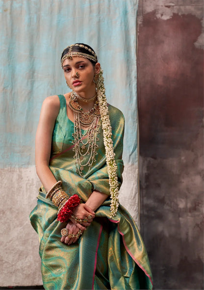 Clover Green Two Tone Silk Saree