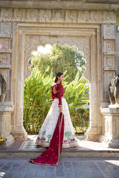 White Georgette Sequins and Thread Embroidery Work Lehenga Choli