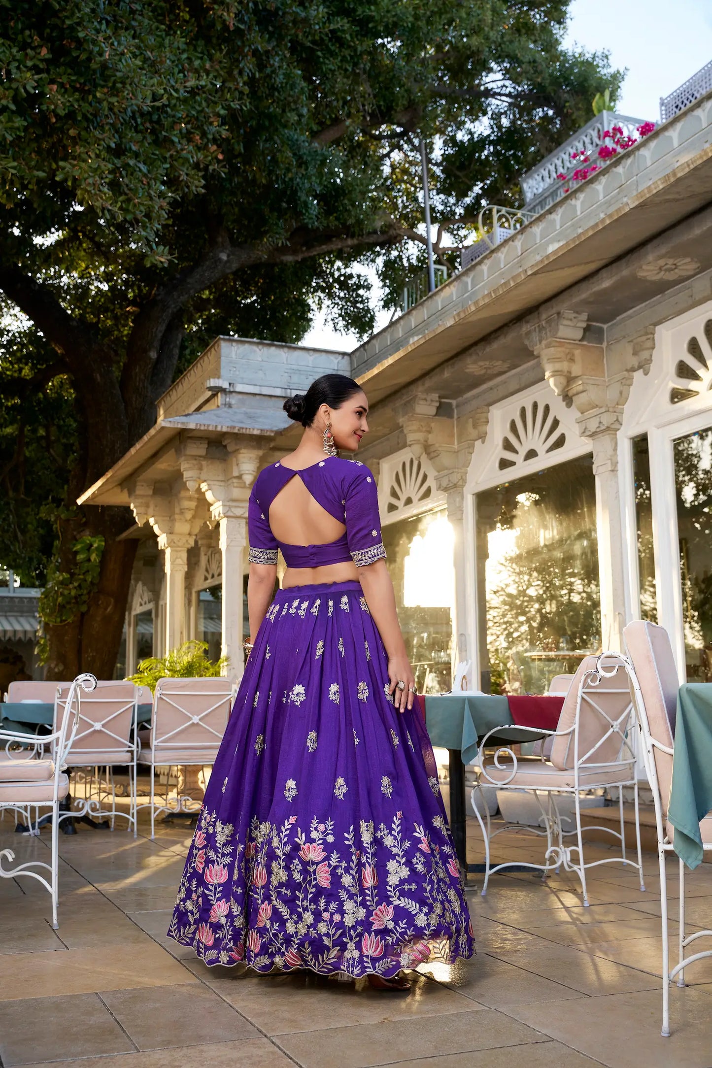 Purple Vichitra Silk Lehenga Choli With Sequins & Thread Embroidery Work