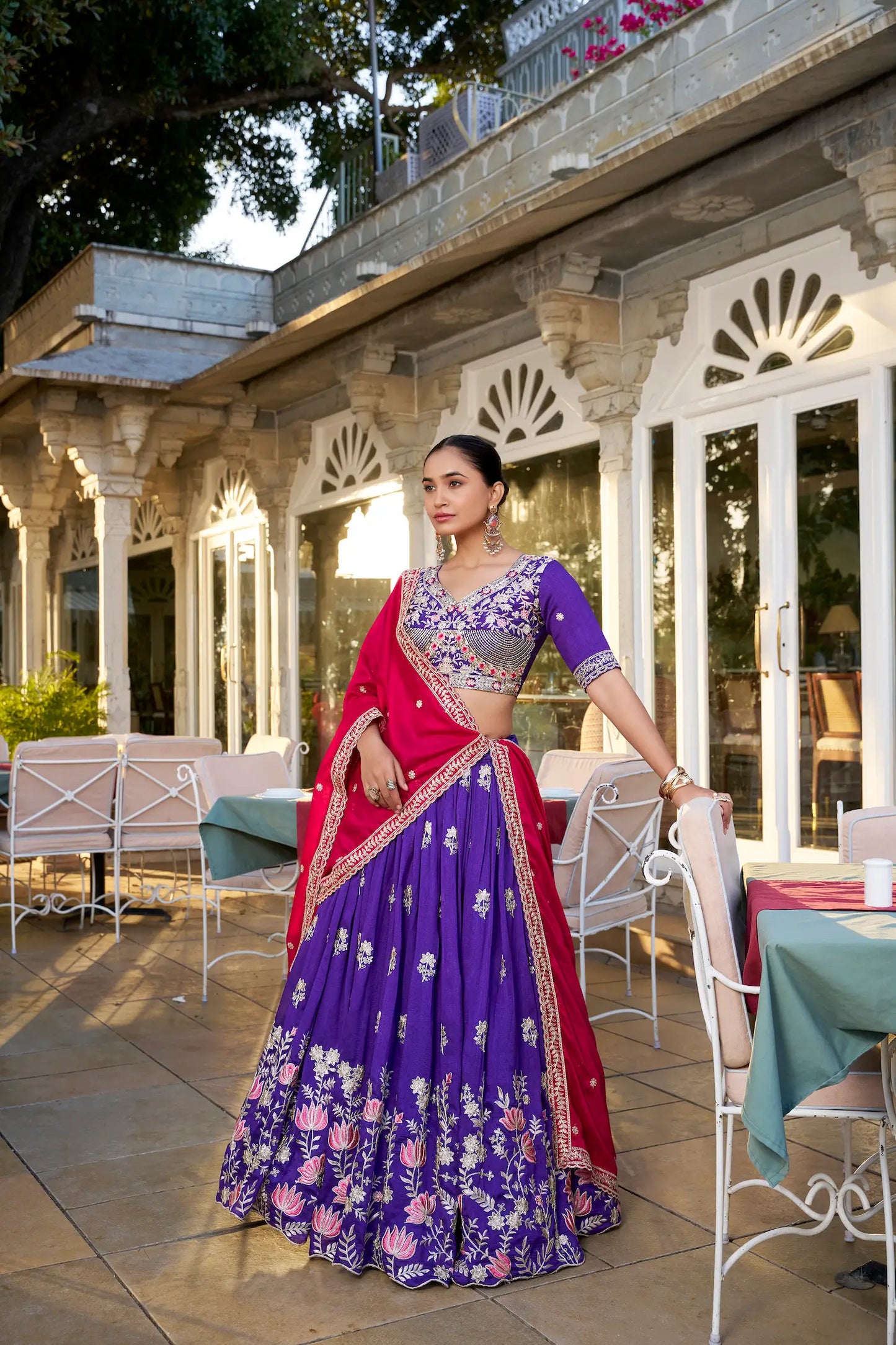 Purple Vichitra Silk Lehenga Choli With Sequins & Thread Embroidery Work