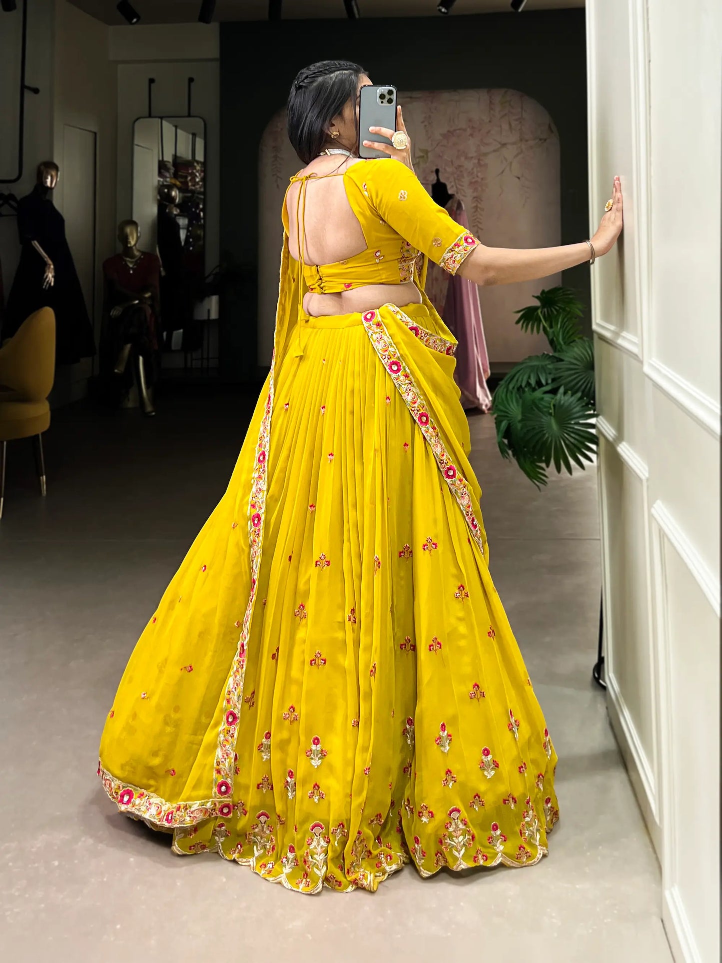 Mustard Georgette Sequence Embroidery Lehenga Choli