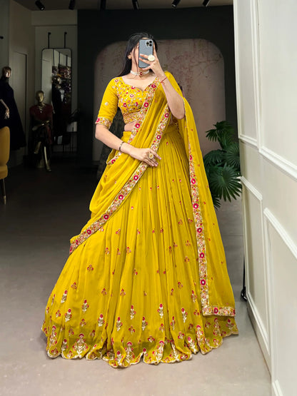 Mustard Georgette Sequence Embroidery Lehenga Choli