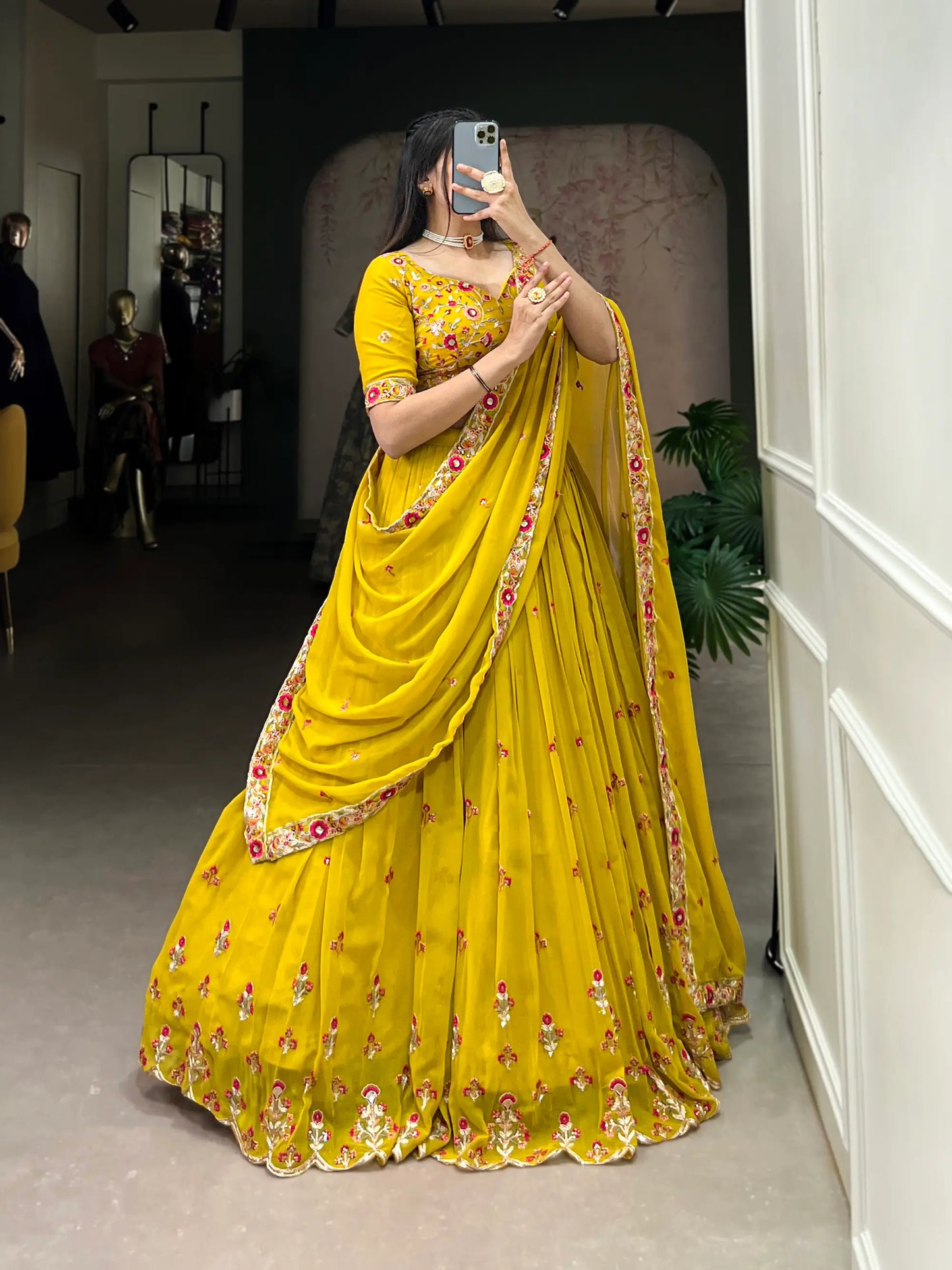 Mustard Georgette Sequence Embroidery Lehenga Choli