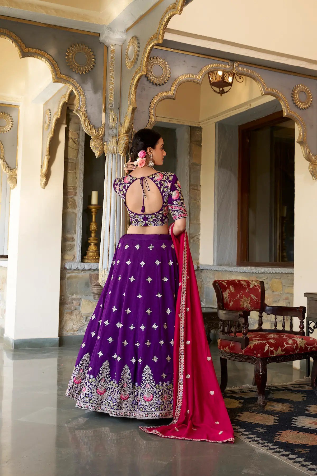 Purple Vichitra Silk Lehenga Choli With Sequins and Thread Embroidery