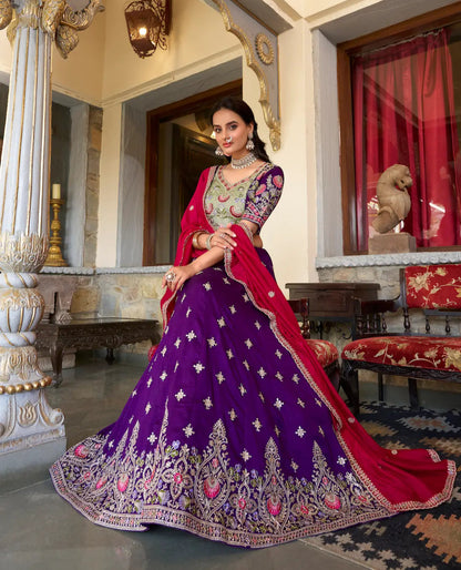 Purple Vichitra Silk Lehenga Choli With Sequins and Thread Embroidery