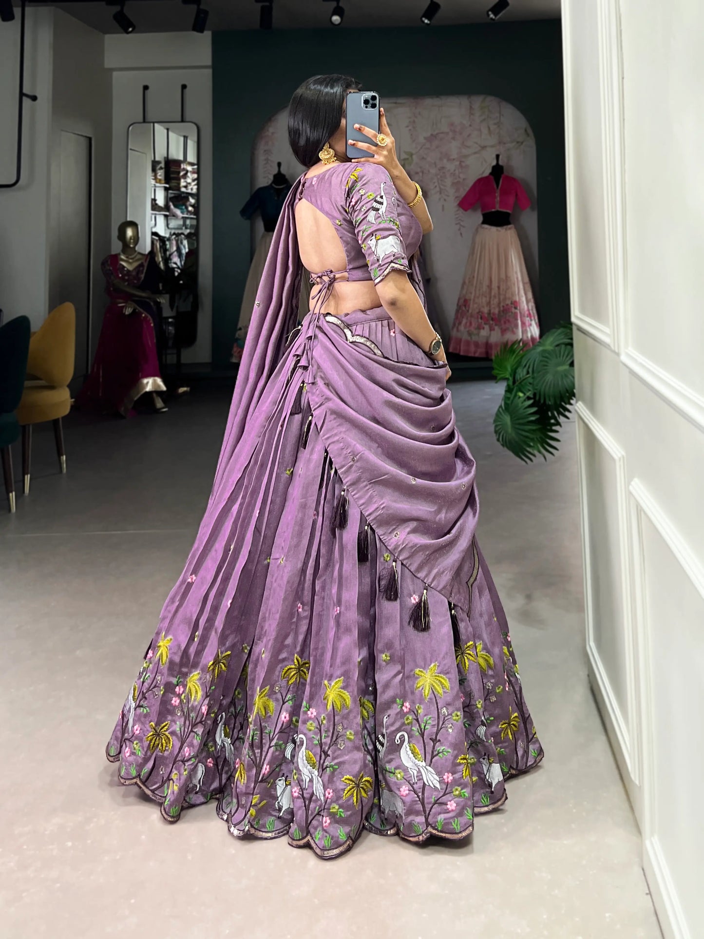 Lavender Shimmer Silk Sequins and Thread Embroidery Work Lehenga Choli