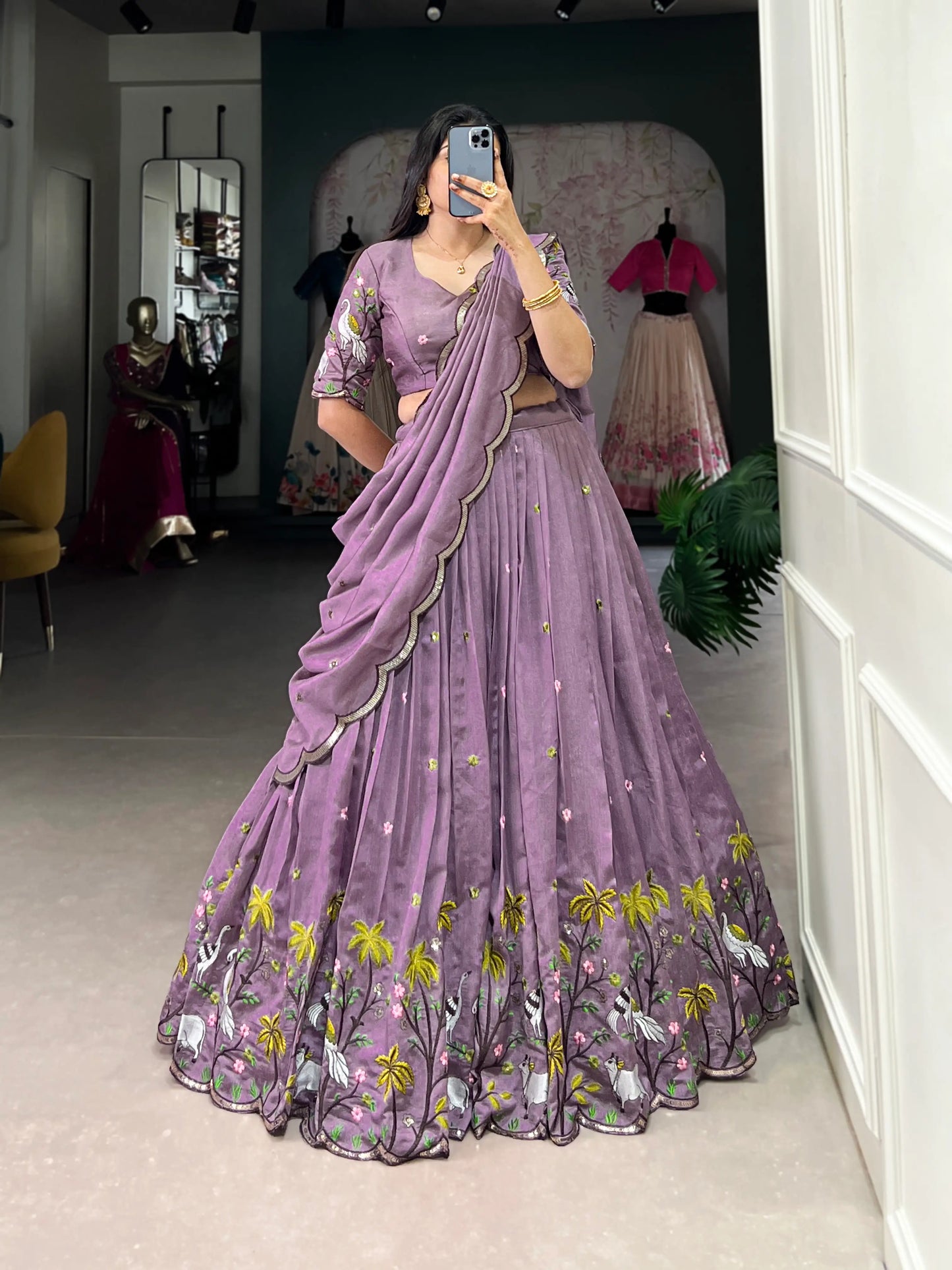 Lavender Shimmer Silk Sequins and Thread Embroidery Work Lehenga Choli