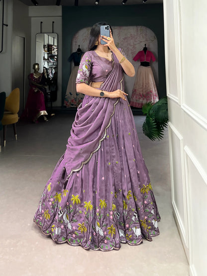 Lavender Shimmer Silk Sequins and Thread Embroidery Work Lehenga Choli