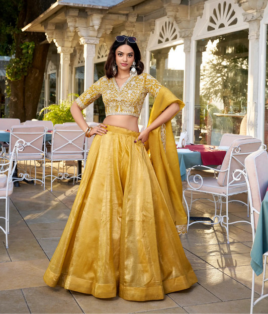 Yellow Goldie Organza Lehenga choli With Thread And Sequence Embroidery