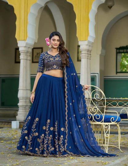 Nile Blue Embroidered Lehenga Choli