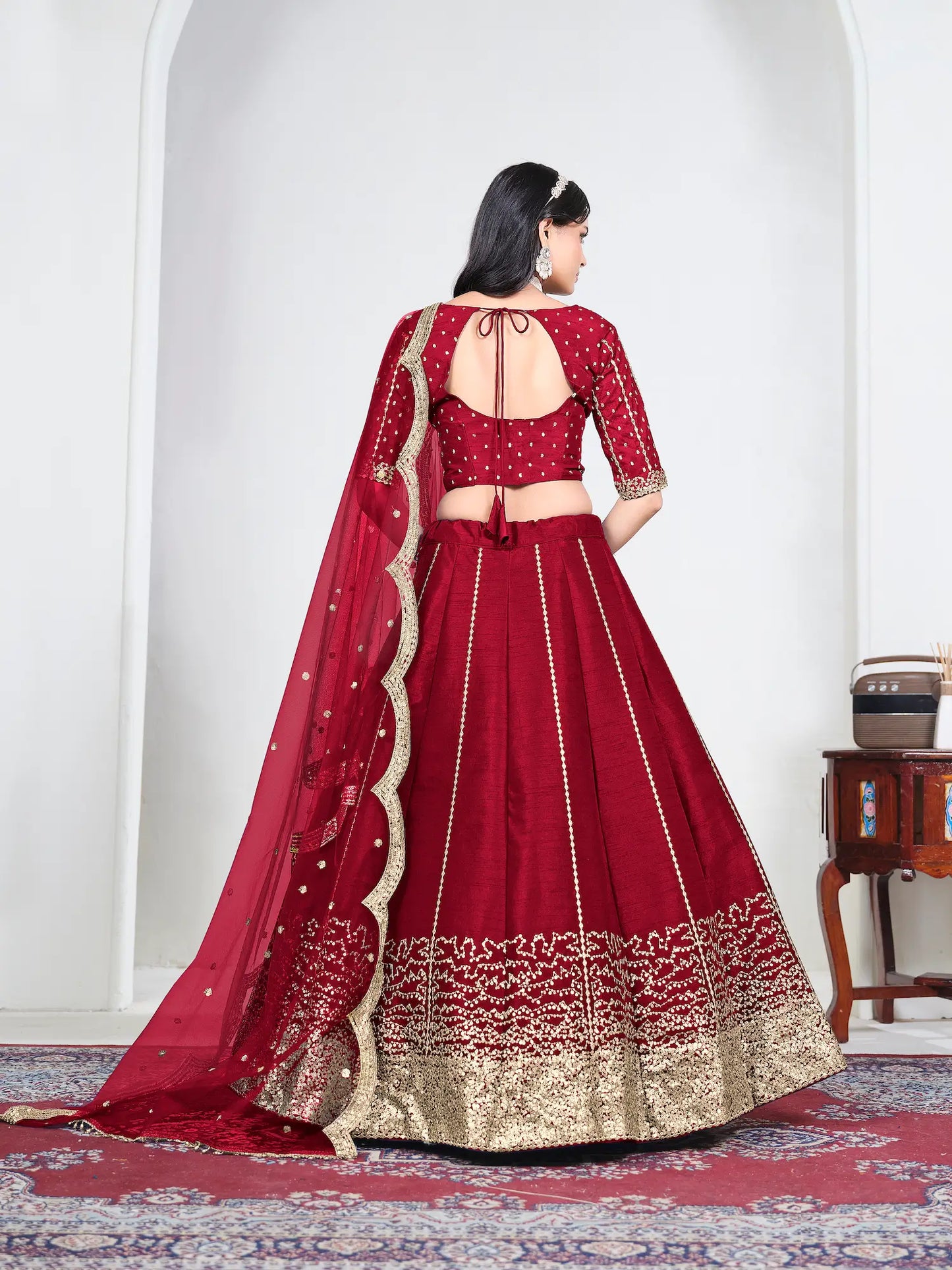 Rose Red Art Silk Embroidery Lehenga Choli