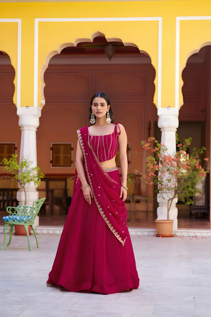 Hot Pink Embroidered Lehenga Choli