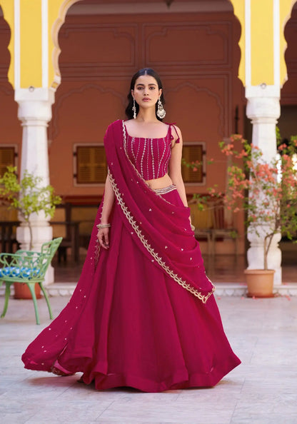 Hot Pink Embroidered Lehenga Choli